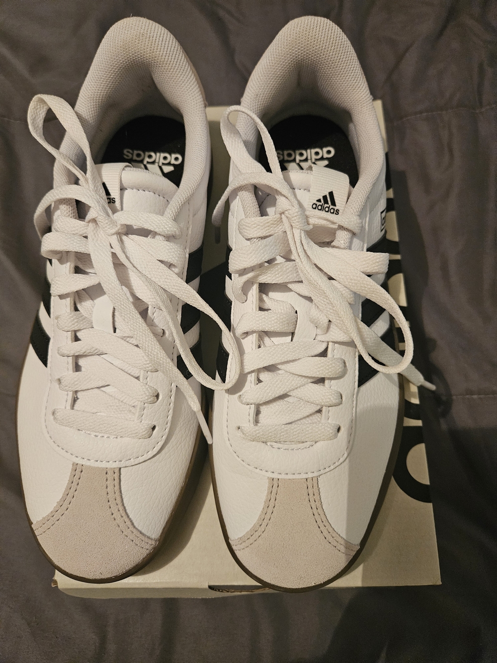 NWT Adidas White Leather Sneakers with Black Stripes